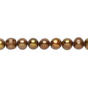 Freshwater pearl 1pkg1, semi-round, 15 inch dark iris gold 5-6mm cultured