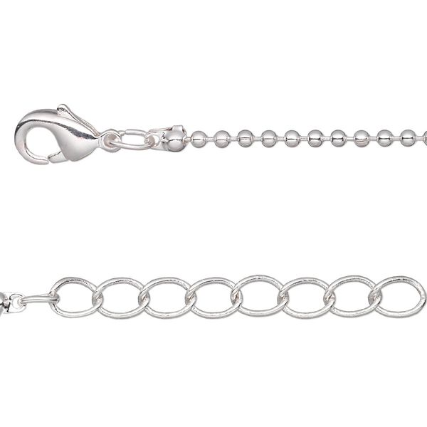 Chain 1pkg4 silver-plated ball, 1.5mm / lobster claw clasp, brass 18 inch image number 0