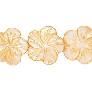 Mother-of-pearl shell 1pkg1, carved flat flower bead 15.5 to 16 inch bright orange 18x17mm-22x21mm