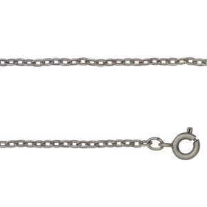 Chain 1pkg1 cable, 2mm / springring clasp, antique silver-finished / matte steel 18 inch