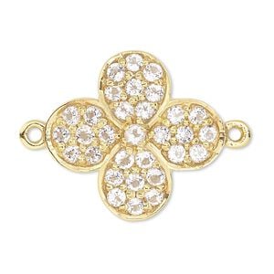 Link, white topaz (natural) and gold-finished sterling silver, 14x14mm flower. Sold individually.
