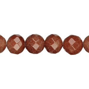 Bead, brown goldstone (glass) (man-made), 10mm faceted round. Sold per 15-1/2" to 16" strand.