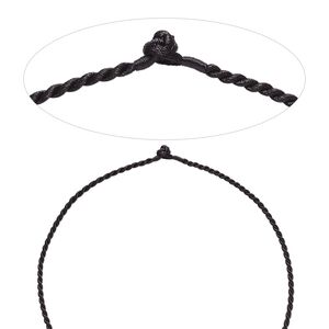 Necklace cord, satin-finished nylon, black, 2.3mm-2.6mm smooth twisted, 24 inches with knot closure. Sold per pkg of 2.
