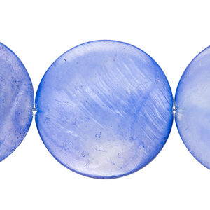 Mother-of-pearl shell 1pkg1, puffed flat round bead 15 inch cornflower 28-30mm