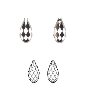 Briolette 144pk crystal silver night, Swarovski&reg; 13x6.5mm pendant drop 6010