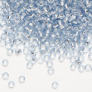 Seed bead, Dyna-Mites&trade;, glass, silver-lined translucent light blue, #8 round. Sold per 40-gram pkg.