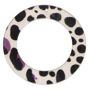 Focal, acrylic, off-white and black, 45mm double-sided open flat round with dots. Sold per pkg of 10.