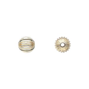 Bead 1pkg6 14Kt gold, 8mm corrugated round