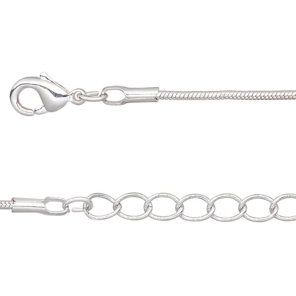 Chain 1pkg2 silver-plated snake, 1.5mm / lobster claw clasp, brass 24 inch image number 0