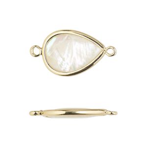 Link, mother-of-pearl shell and gold-finished brass (assembled) 1pkg4, 18.5x13.5mm-20x15mm double-sided teardrop.