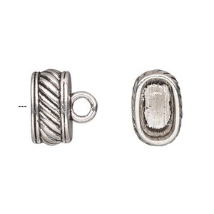 Cord end glue-in 1pkg4 "pewter", 16x10mm lined oval / 12.5x7mm inside diameter, antiqued / silver-finished