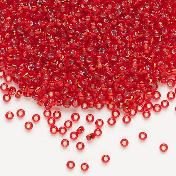 Seed bead, Miyuki, glass, pkg/25g, #11 rocaille, transparent silver-lined flame red, (RR-10). image number 0