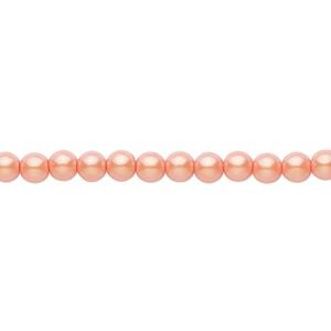 Bead, Czech pearl-coated glass druk, opaque iridescent light coral, 4mm round. Sold per 15-1/2" to 16" strand.