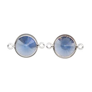 Link, Vintage Crystal&trade;, crystal and silver-plated brass, sapphire, 12mm rivoli. Sold per pkg of 2.