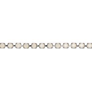 Cupchain, VINTAGE Crystal&trade;, imitation rhodium-plated brass and crystal, white opal, 2.6mm round. Sold per pkg of 1 meter.