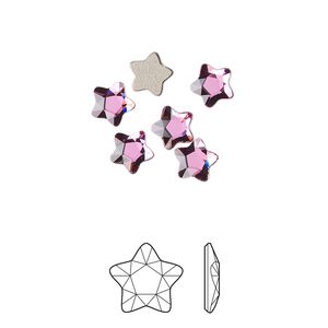 Flat back 6pk dark rose foil back, Crystal Passions&reg; 6mm star flower 2754