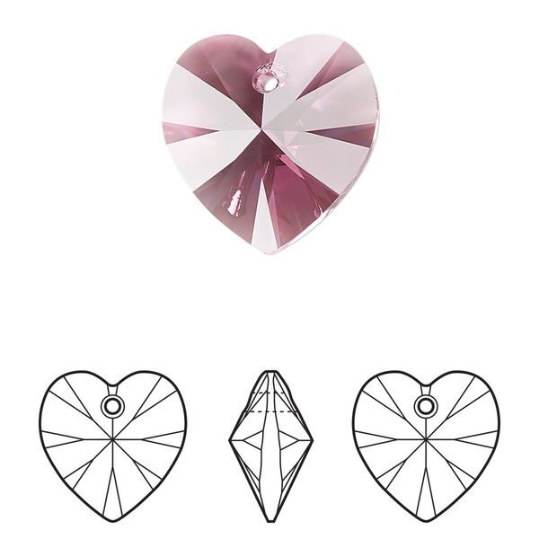 Drop 72pk rose, Swarovski&reg; 18mm pendant heart 6228 image number 0