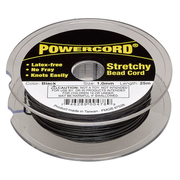 Cord, Powercord&reg;, elastic, black, 1mm, 14-pound test. Sold per 25-meter spool. image number 0