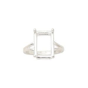 Ring, Sure-Set&trade;, sterling silver, 14x10mm 4-prong emerald-cut basket setting, size 7. Sold individually.
