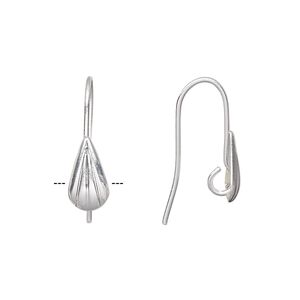 Ear wire fishhook 1pkg100 silver-plated, 20mm / 9x5mm corrugated teardrop / hidden open loop, 22 gauge brass 50 pair