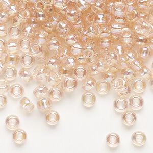 Seed bead, Miyuki, glass, pkg/25g, #6 rocaille, translucent rainbow pink mist (RR-292).