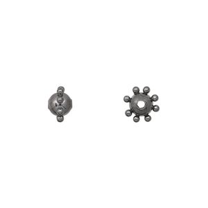 Bead 1pkg10 gunmetal-plated, 7x5mm studded round, steel