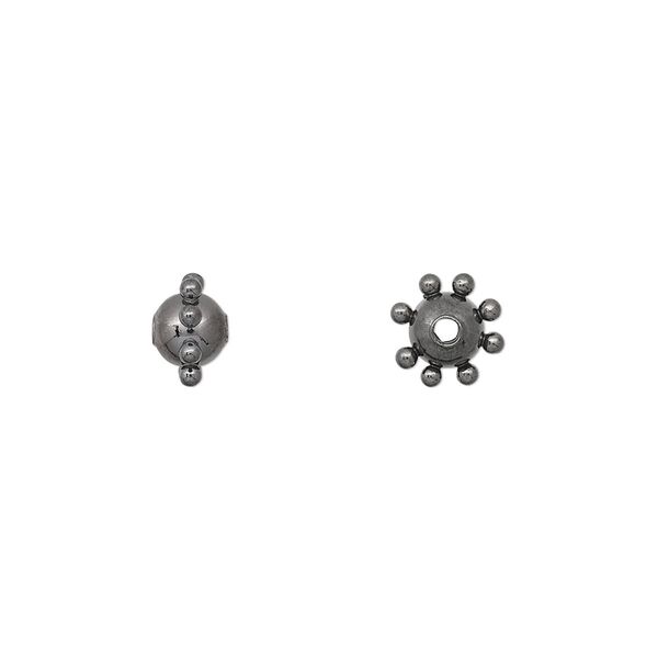 Bead 1pkg10 gunmetal-plated, 7x5mm studded round, steel image number 0