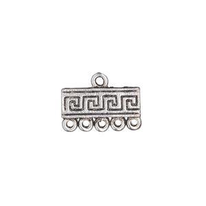 End bar 1pkg10 silver-plated "pewter", 17x6mm rectangle / 1sided / 5 loops / Greek key pattern, antiqued