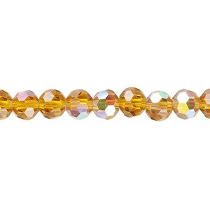 Bead 1pk 32 facets translucent gold AB, Celestial Crystal&reg; 6mm round 15.5-16 inch