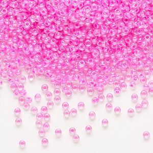 Seed bead, Preciosa Ornela Czech glass, pkg/50g, #11 rocaille, translucent pink-lined luster clear, (38177).