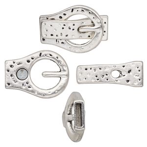 Clasp magnetic 1pkg1 silver-plated "pewter" (zinc alloy), 32x23mm / fits 10x2mm cord / textured buckle, antique 1-strand