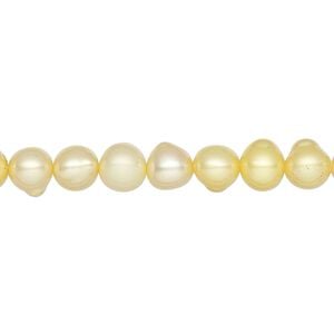 Pearl, cultured freshwater (dyed), jonquil, 6-7mm semi-round, C- grade, Mohs hardness 2-1/2 to 4. Sold per 16-inch strand.