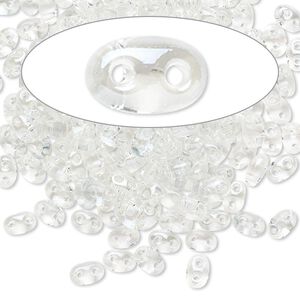 Seed bead, Preciosa Twin&trade; Czech glass, pkg/10g, 5x2.5mm oval, transparent lagoon clear, (20204).