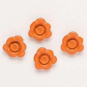 Charm, "pewter" (zinc-based alloy) and enamel, orange, 13-14mm flower with hidden loop. Sold per pkg of 4.