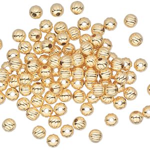 Bead 1pkg1000 gold-plated, 4mm corrugated round, brass