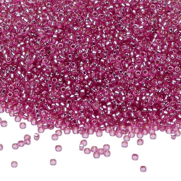 Seed bead, Miyuki 1pkg250g glass, #15 rocaille, Duracoat&reg; transparent silver-lined orchid / outside dyed (RR-4277) image number 0