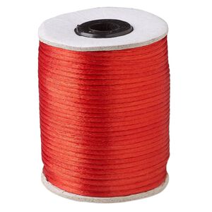 Cord, Satinique&trade;, satin, red, 2mm. Sold per 200-foot spool.