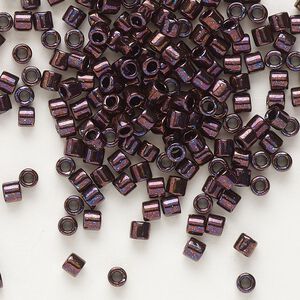 Seed bead, Delica&reg;, glass, pkg/50g, #8 round, opaque metallic dark raspberry (DBL-0012).