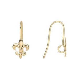 Ear wire fishhook 1pkg100 gold-plated, 18mm / 10x8mm fleur-de-lis / hidden open loop, 21 gauge brass 50 pair