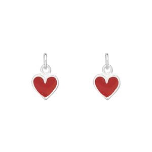 Charm, enamel and sterling silver, red, 8x7mm heart. Sold per pkg of 2.