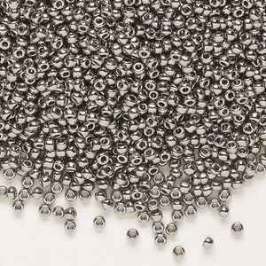 Seed bead, Miyuki, glass, pkg/4g, #11 rocaille, opaque nickel-plated (RR-190).