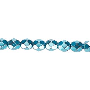 Bead, Czech fire-polished glass, opaque aqua carmen, 6mm faceted round. Sold per pkg of 1,200 (1 mass).