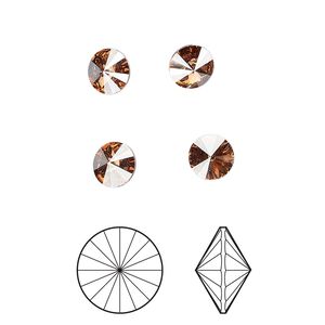 Chaton 12pk light rose golden shadow foil back, Crystal Passions&reg; 6.14-6.32mm rivoli SS29 1122