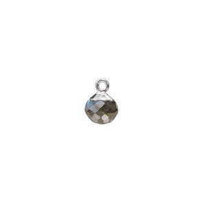 Drop 1pkg1, sterling silver /silver-plated copper / labradorite (natural), 7mm hand-cut faceted round