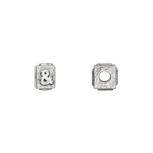 Bead 1pkg4 pewter, 8x6mm rectangle / symbol &, antiqued Dione&reg;