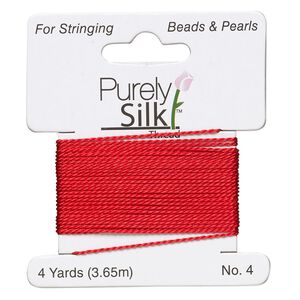 Thread, Purely Silk&trade; 2pkg2yd, red, medium-heavy, size #4, 24-pound test, card.