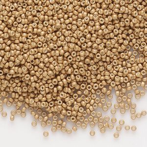 Seed bead, Miyuki, glass, pkg/35g, #15 rocaille, opaque matte galvanized mead, (RR-2082).