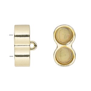 Cord end glue-in 1pkg2 "pewter", 20x10.5mm barrel / 8mm inside diameter, 2- strand / gold-finished
