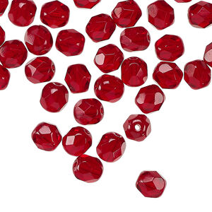 Bead 1pkg60, Czech fire-polished glass, transparent garnet red, 6mm faceted round.