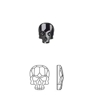 Flat back 72pk jet, Swarovski&reg; 10x7.5mm skull 2856